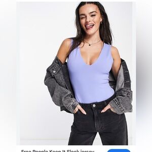 Free People deep v back bodysuit in blue M